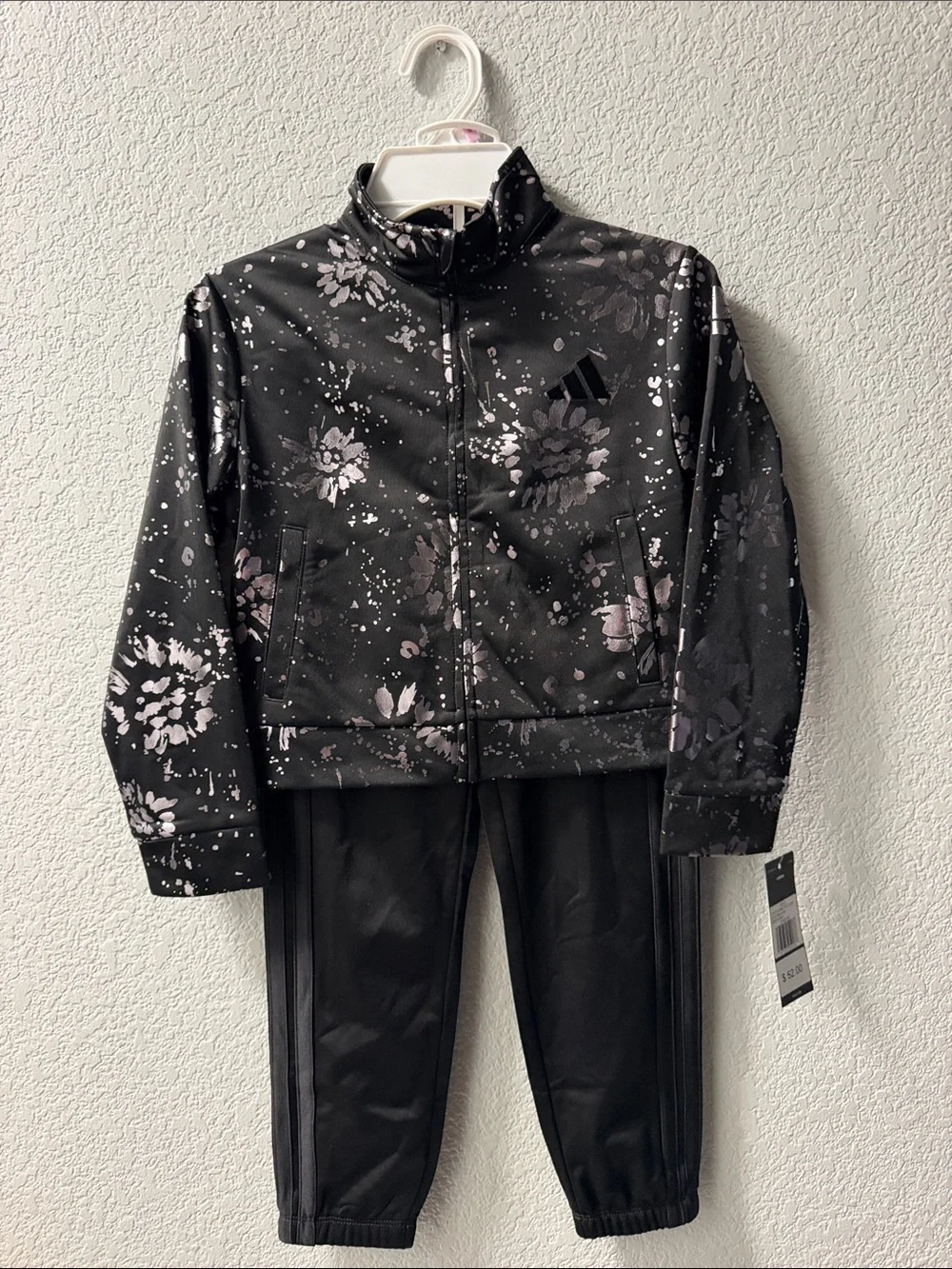 adidas Black Jacket & Pants Set with Light plataFloral Print